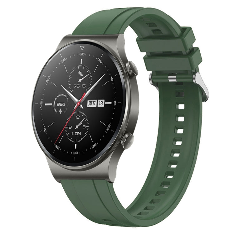 For Huawei Watch GT2 Pro / GT 2e / GT2 46mm Tire Pattern Silver Buckle Silicone Watch Band(Hu Yang Green)