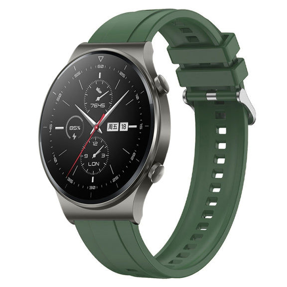 For Huawei Watch GT2 Pro / GT 2e / GT2 46mm Tire Pattern Silver Buckle Silicone Watch Band(Hu Yang Green)