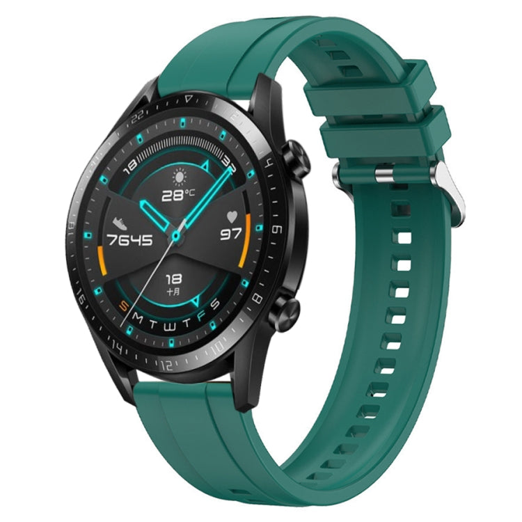 For Huawei Watch GT 42mm / 46mm Tire Pattern Silver Buckle Silicone Watch Band(Dark Green)