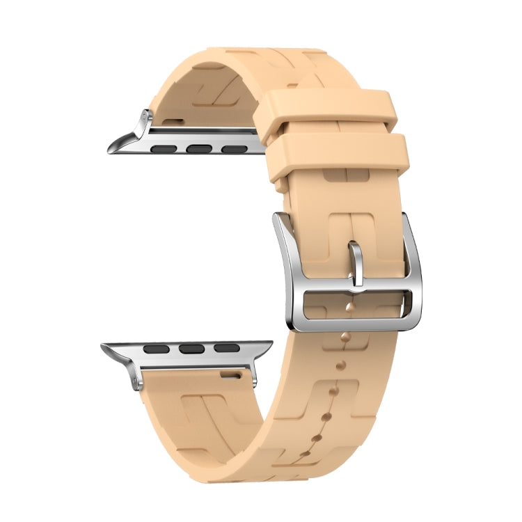 For Apple Watch Series 9 41mm H Texture Soft Silicone Buckle Watch Band(Light Yellow)