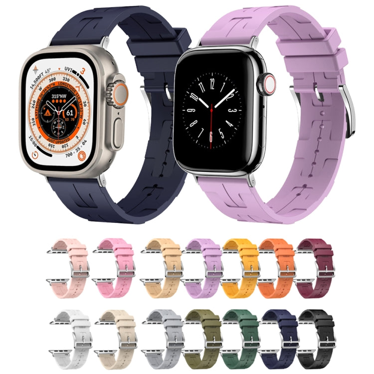 For Apple Watch Series 9 45mm H Texture Soft Silicone Buckle Watch Band(Light Yellow)