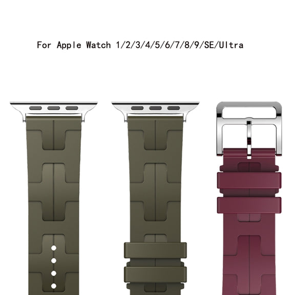 For Apple Watch Series 9 41mm H Texture Soft Silicone Buckle Watch Band(Dark Green)