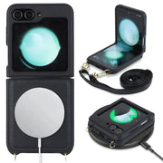 For Samsung Galaxy Z Flip5 5G Crossbody R20 Texture Leather Magsafe Phone Case(Black)