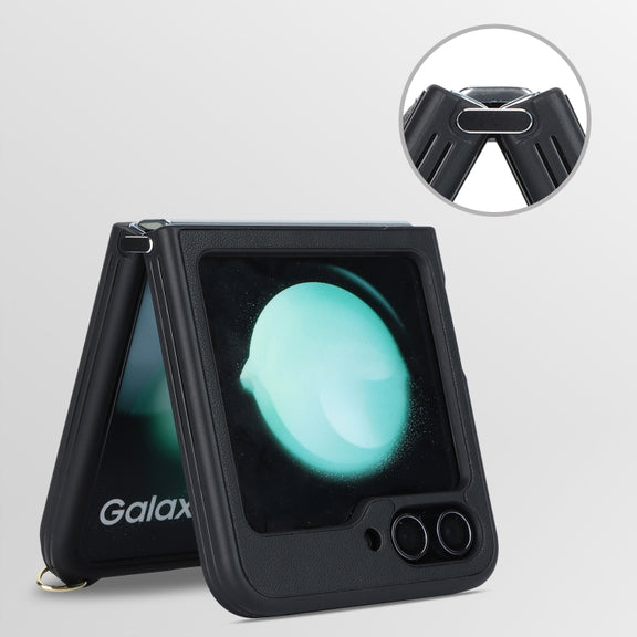 For Samsung Galaxy Z Flip5 5G Crossbody R20 Texture Leather Magsafe Phone Case(Black)