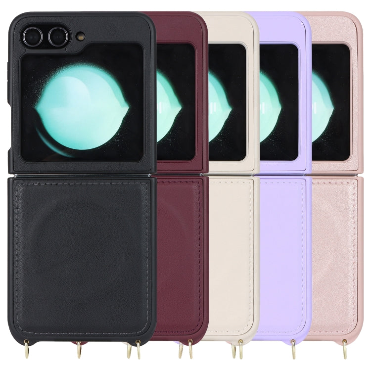 For Samsung Galaxy Z Flip5 5G Crossbody R20 Texture Leather Magsafe Phone Case(Black)