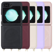 For Samsung Galaxy Z Flip5 5G Crossbody R20 Texture Leather Magsafe Phone Case(Black)