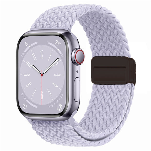 For Apple Watch Series 9 41mm Nylon Woven Magnetic Fold Buckle Watch Band(Misty Purple)
