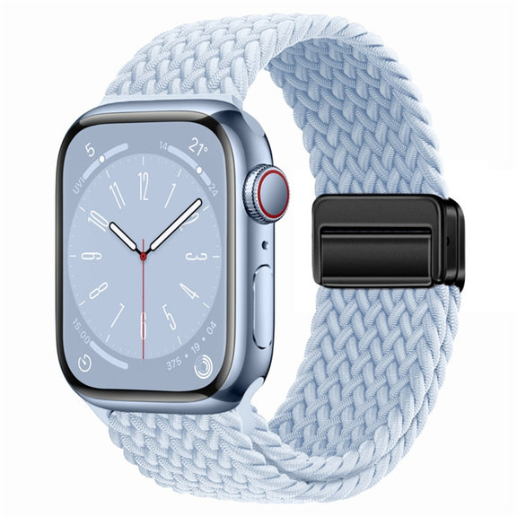 For Apple Watch Series 7 41mm Nylon Woven Magnetic Fold Buckle Watch Band(Misty Blue)