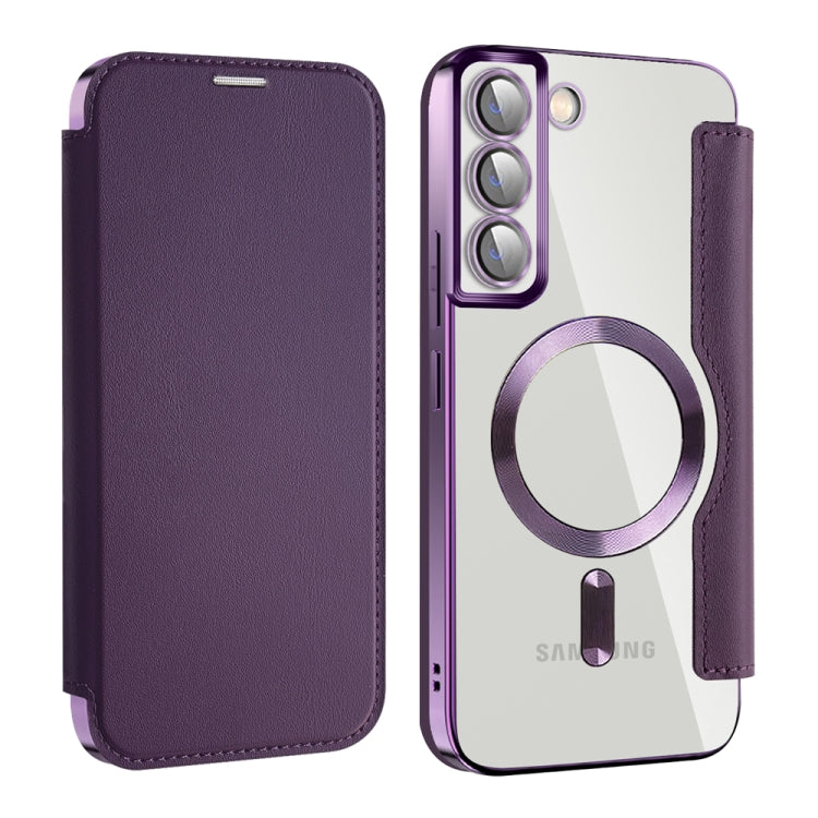 For Samsung Galaxy S22+ 5G Shield MagSafe RFID Anti-theft Leather Phone Case(Purple)