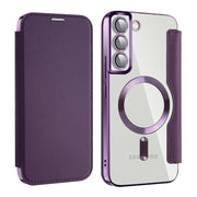 For Samsung Galaxy S22+ 5G Shield MagSafe RFID Anti-theft Leather Phone Case(Purple)