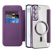 For Samsung Galaxy S22+ 5G Shield MagSafe RFID Anti-theft Leather Phone Case(Purple)