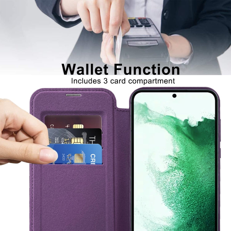 For Samsung Galaxy S22+ 5G Shield MagSafe RFID Anti-theft Leather Phone Case(Purple)