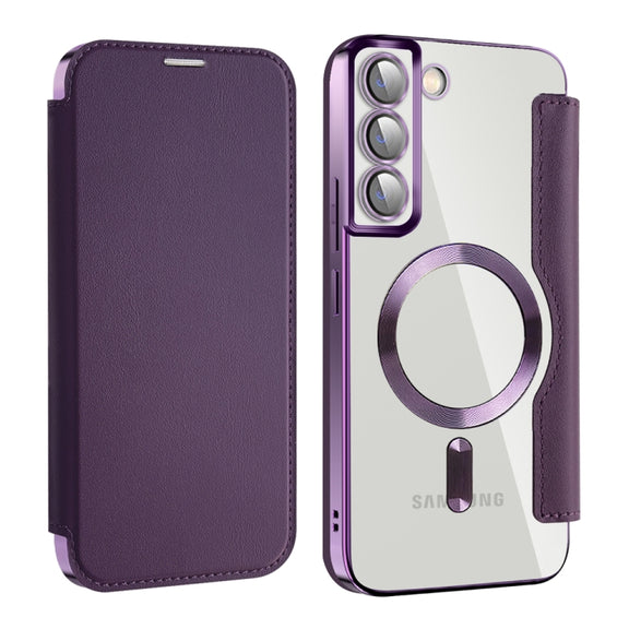 For Samsung Galaxy S22+ 5G Shield MagSafe RFID Anti-theft Leather Phone Case(Purple)
