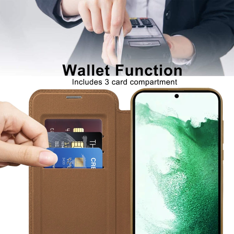 For Samsung Galaxy S22+ 5G Shield MagSafe RFID Anti-theft Leather Phone Case(Brown)