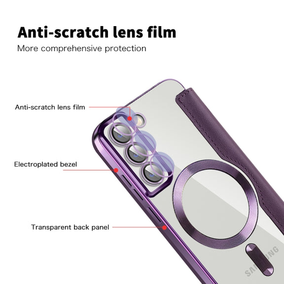 For Samsung Galaxy S22+ 5G MagSafe Magnetic RFID Anti-theft Leather Phone Case(Purple)