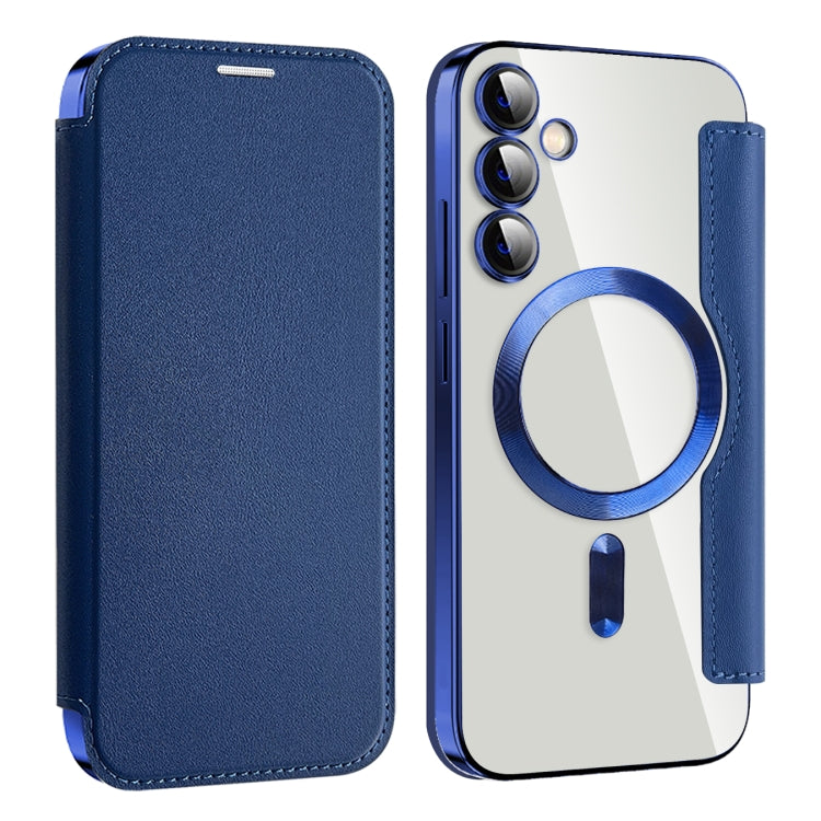 For Samsung Galaxy S23 FE 5G MagSafe Magnetic RFID Anti-theft Leather Phone Case(Dark Blue)