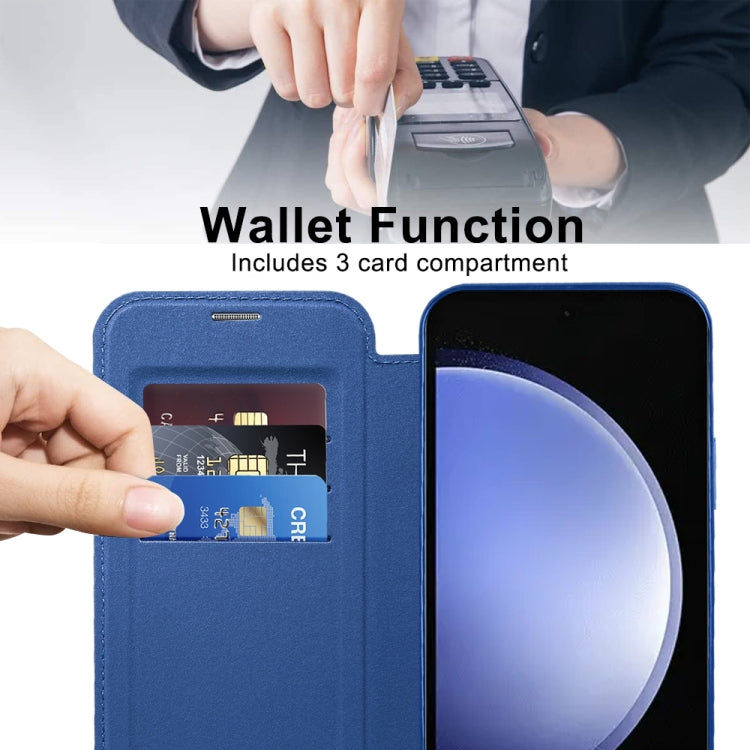 For Samsung Galaxy S23 FE 5G MagSafe Magnetic RFID Anti-theft Leather Phone Case(Dark Blue)