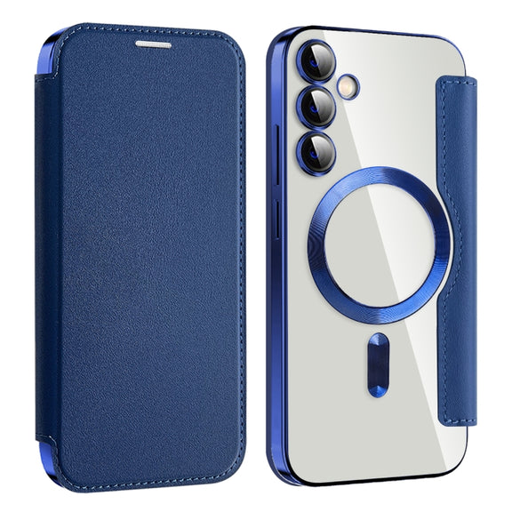 For Samsung Galaxy S23 FE 5G MagSafe Magnetic RFID Anti-theft Leather Phone Case(Dark Blue)