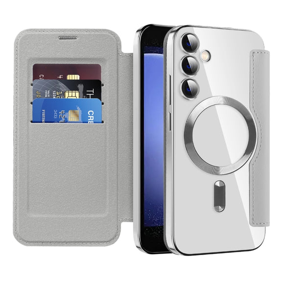 For Samsung Galaxy S23 FE 5G Shield MagSafe RFID Anti-theft Leather Phone Case(Grey)