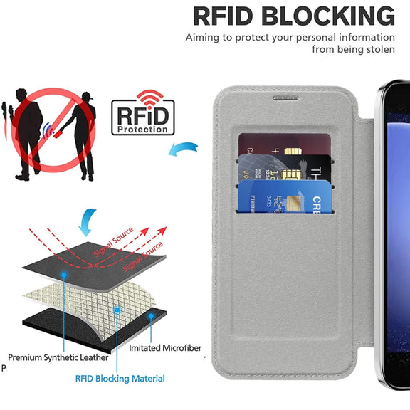 For Samsung Galaxy S23 FE 5G Shield MagSafe RFID Anti-theft Leather Phone Case(Grey)
