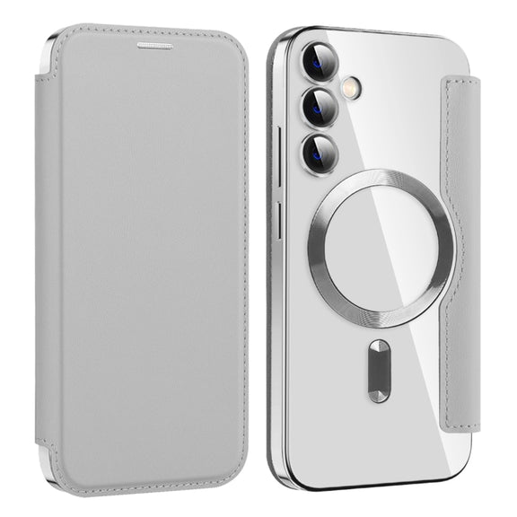 For Samsung Galaxy S23 FE 5G Shield MagSafe RFID Anti-theft Leather Phone Case(Grey)