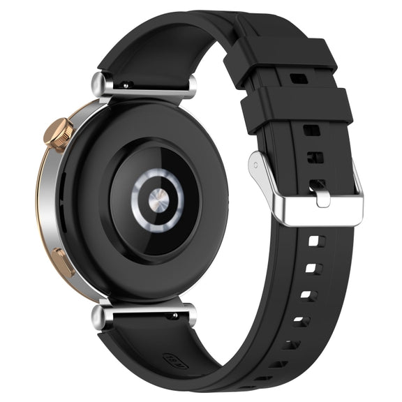 For Huawei Watch GT4 41mm Official Steps Style Silver Buckle Silicone Watch Band(Black)
