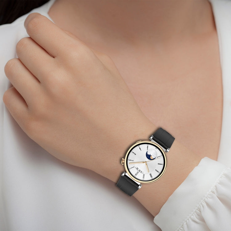 For Huawei Watch GT4 41mm Official Steps Style Silver Buckle Silicone Watch Band(White)