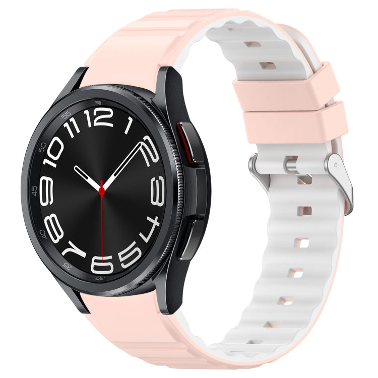 For Samsung Galaxy Watch 6 Classic Two Color Horizontal Silicone Watch Band(Pink White)