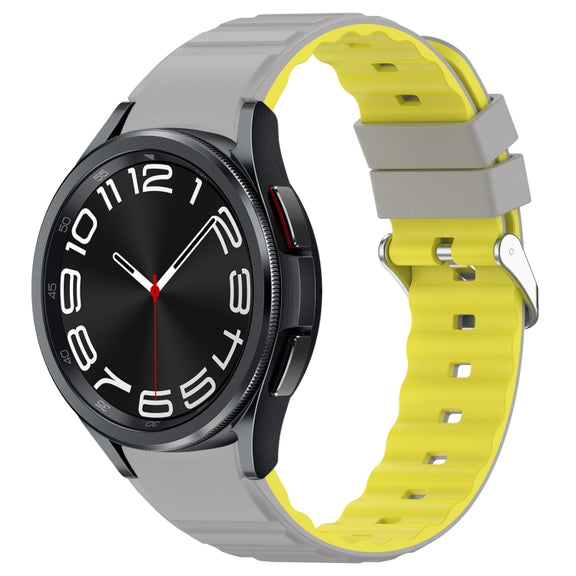 For Samsung Galaxy Watch 6 Two Color Horizontal Silicone Watch Band(Grey Yellow)