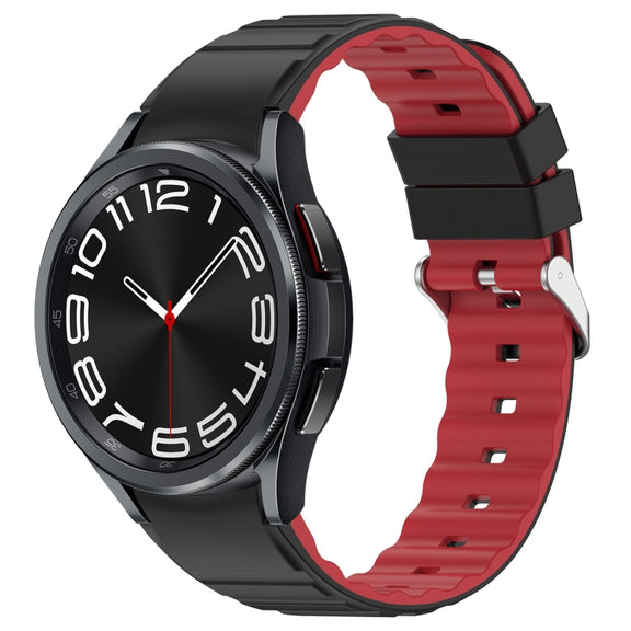 For Samsung Galaxy Watch 6 Two Color Horizontal Silicone Watch Band(Black Red)