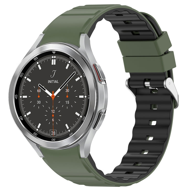For Samsung Galaxy Watch 4 Classic 46mm Two Color Horizontal Silicone Watch Band(Olive Green Black)