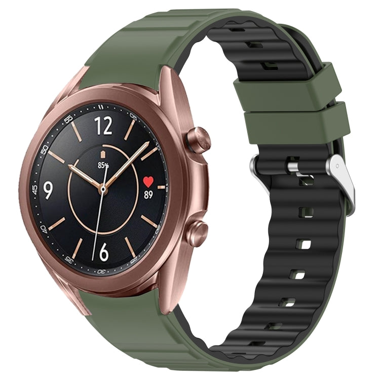 For Samsung Galaxy Watch 3 41mm Two Color Horizontal Silicone Watch Band(Olive Green Black)