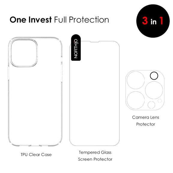 For iPhone 12 Pro Max NORTHJO 3 in 1 TPU Phone Case with Screen Film and Lens Film(Clear)