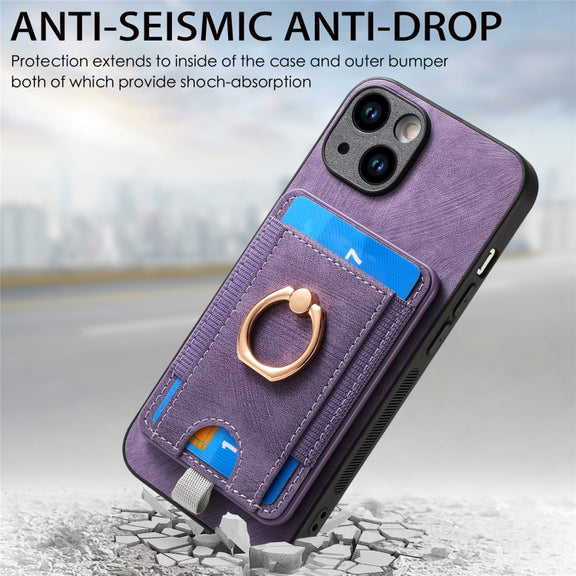For iPhone 12 Pro Retro Splitable Magnetic Card Bag Leather Phone Case(Purple)