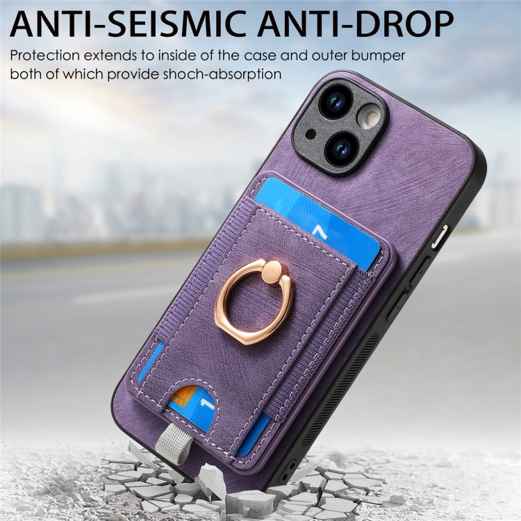 For iPhone 12 Pro Retro Splitable Magnetic Card Bag Leather Phone Case(Purple)