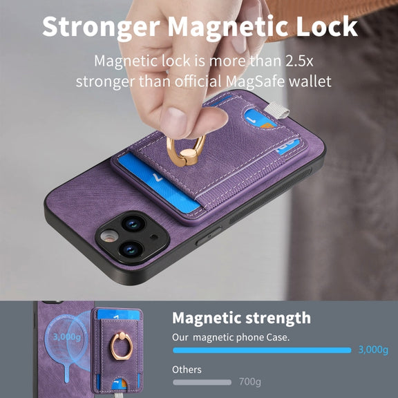 For iPhone 12 Pro Retro Splitable Magnetic Card Bag Leather Phone Case(Purple)