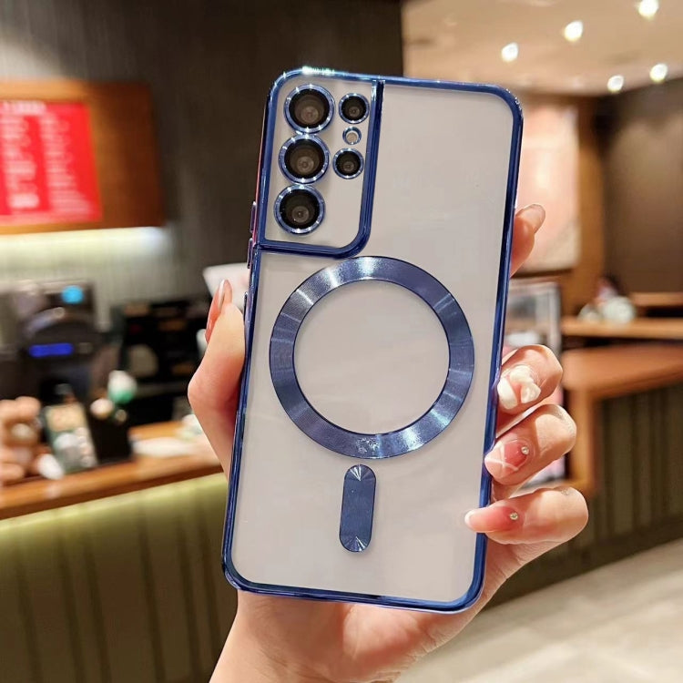 For Samsung Galaxy S22 Ultra 5G MagSafe Electroplating TPU Phone Case(Blue)