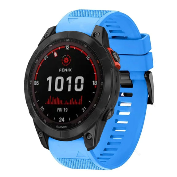 Compatible with Garmin Fenix 7X Solar 26mm Quick Release Silicone Watch Band(Sky Blue)