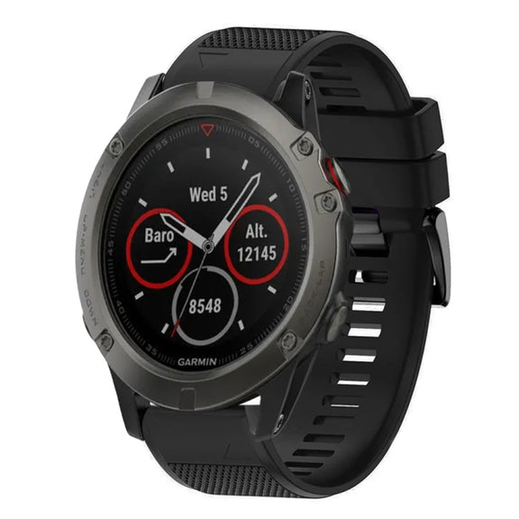 Compatible with Garmin Fenix 5X Sapphire 26mm Quick Release Silicone Watch Band(Black)
