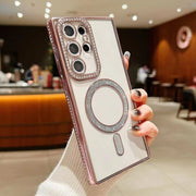 For Samsung Galaxy S23 Ultra 5G Diamond Gradient Plated MagSafe TPU Phone Case(Pink)