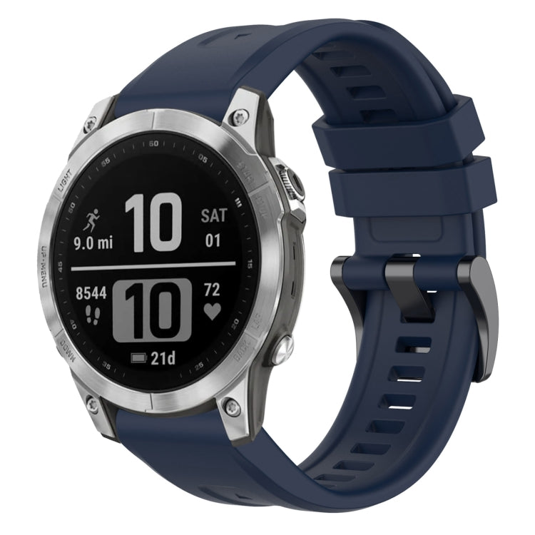 Compatible with Garmin Fenix 7 Pro Solid Color Black Buckle Silicone Quick Release Watch Band(Dark Blue)