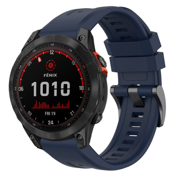 Compatible with Garmin Fenix 7 Solar / Sapphire Solar Solid Color Black Buckle Silicone Quick Release Watch Band(Dark Blue)