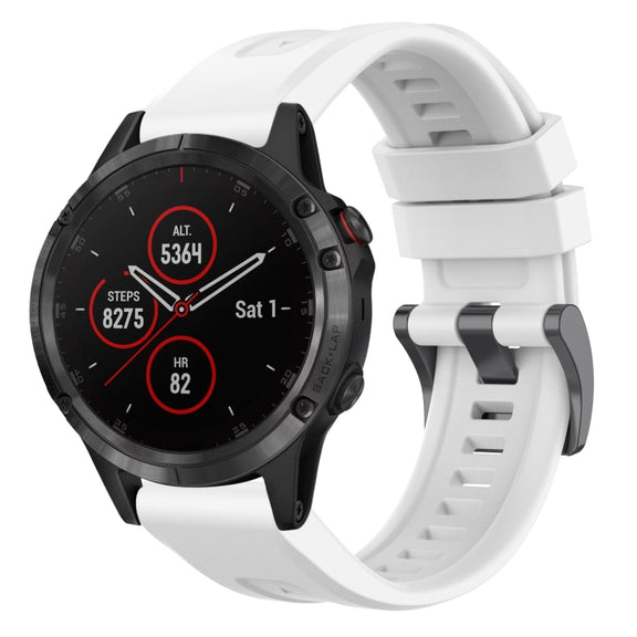 Compatible with Garmin Fenix 5 / Fenix 5 Plus Solid Color Black Buckle Silicone Quick Release Watch Band(White)