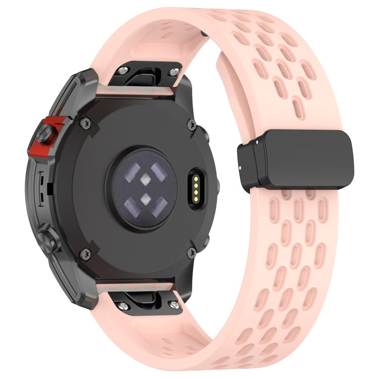 Compatible with Garmin Descent MK3i 43mm 20mm Holes Magnetic Folding Buckle Silicone Watch Band(Pink)