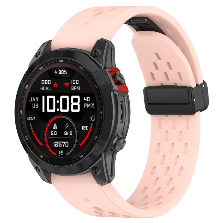 Compatible with Garmin Descent MK3i 43mm 20mm Holes Magnetic Folding Buckle Silicone Watch Band(Pink)