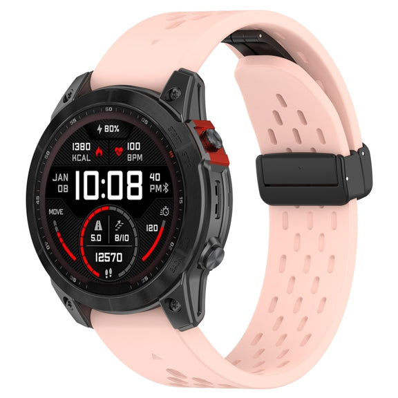 Compatible with Garmin Descent MK3i 43mm 20mm Holes Magnetic Folding Buckle Silicone Watch Band(Pink)