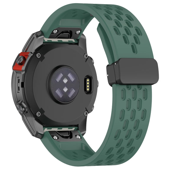 Compatible with Garmin Descent G1 22mm Holes Magnetic Folding Buckle Silicone Watch Band(Dark Green)