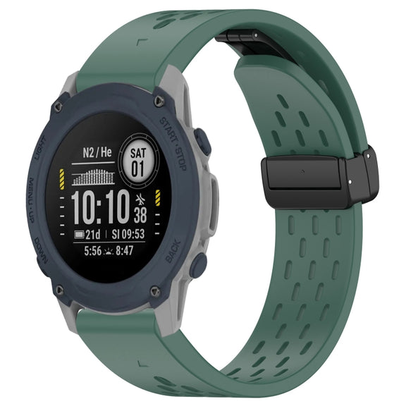 Compatible with Garmin Descent G1 22mm Holes Magnetic Folding Buckle Silicone Watch Band(Dark Green)