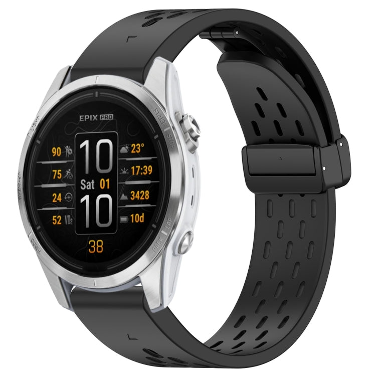 Compatible with Garmin Epix Pro 42mm 20mm Holes Magnetic Folding Buckle Silicone Watch Band(Black)