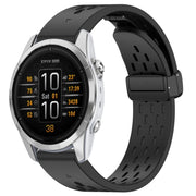 Compatible with Garmin Epix Pro 42mm 20mm Holes Magnetic Folding Buckle Silicone Watch Band(Black)